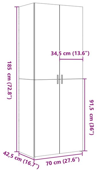 VidaXL betonszürke szerelt fa magasszekrény 70 x 42,5 x 185 cm