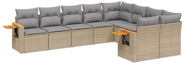 9 részes bézs polyrattan kerti ülőgarnitúra párnákkal