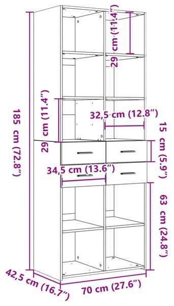 VidaXL fehér szerelt fa magasszekrény 70 x 42,5 x 185 cm