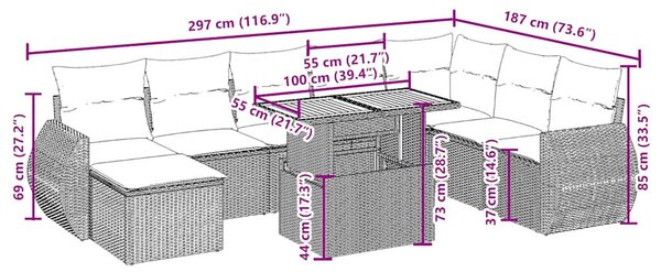 9 részes bézs polyrattan kerti ülőgarnitúra párnákkal