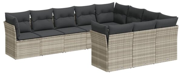 10 részes világosszürke polyrattan kerti ülőgarnitúra párnákkal