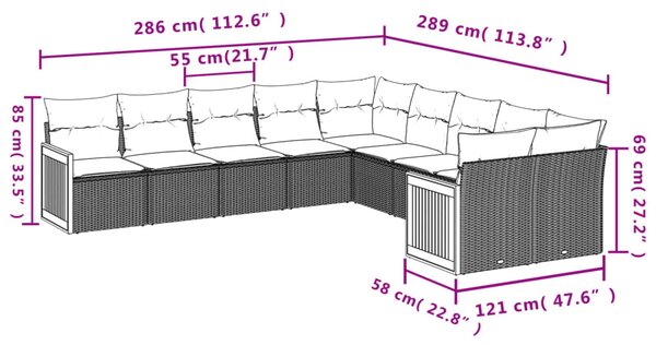 10 részes bézs polyrattan kerti ülőgarnitúra párnával