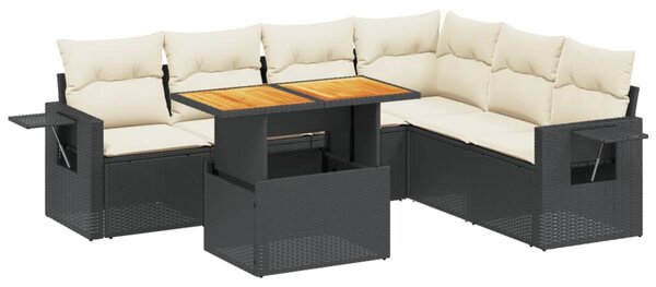 7 részes fekete polyrattan kerti ülőgarnitúra párnával