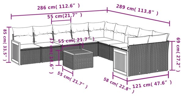 11 részes bézs polyrattan kerti ülőgarnitúra párnákkal