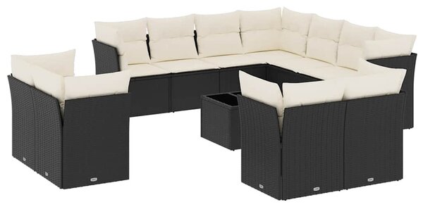 12 részes fekete polyrattan kerti ülőgarnitúra párnákkal