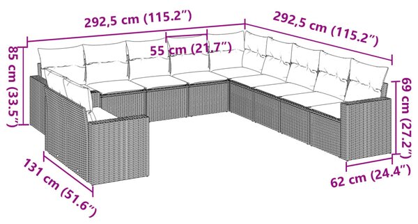 11 részes barna polyrattan kerti ülőgarnitúra párnákkal