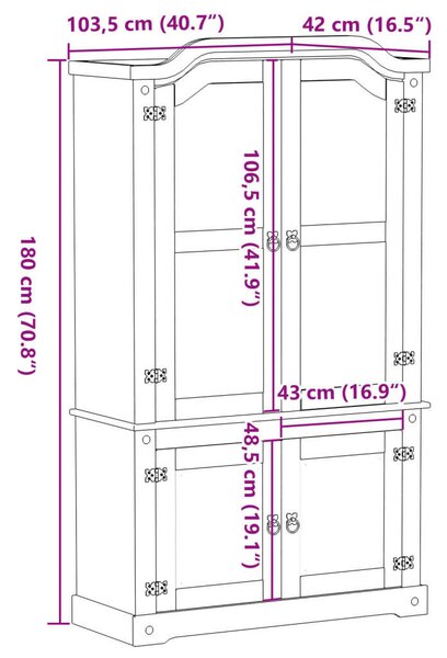 VidaXL Corona tömör fenyőfa vitrinszekrény 103,5 x 42 x 180 cm