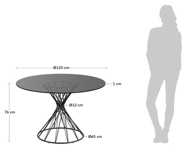 Fekete kerek étkezőasztal üveg asztallappal ø 120 cm Niut – Kave Home