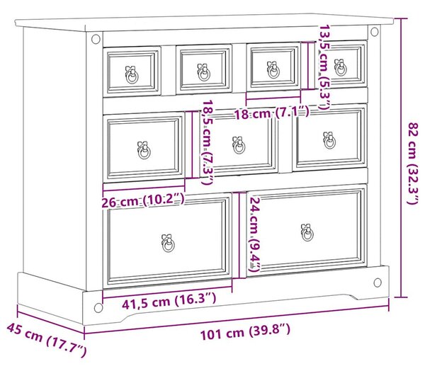 VidaXL Corona tömör fenyőfa Komód 101x45x82 cm