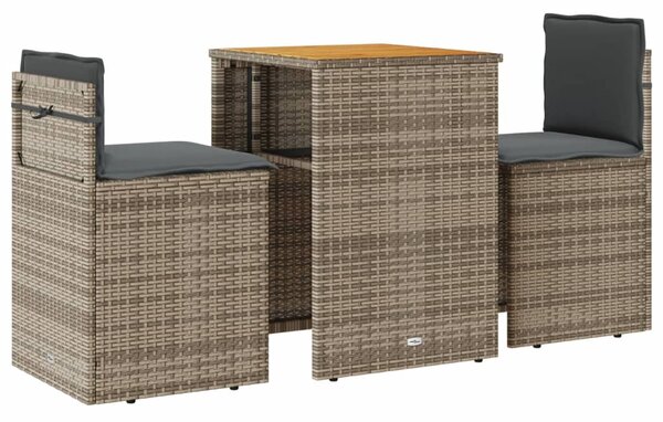 3 részes szürke polyrattan bisztrógarnitúra párnákkal