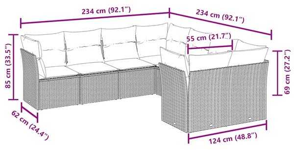 8 részes barna polyrattan kerti ülőgarnitúra párnákkal