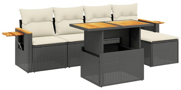 6 részes fekete polyrattan kerti ülőgarnitúra párnákkal