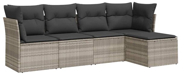 5 részes világosszürke polyrattan kerti ülőgarnitúra párnákkal