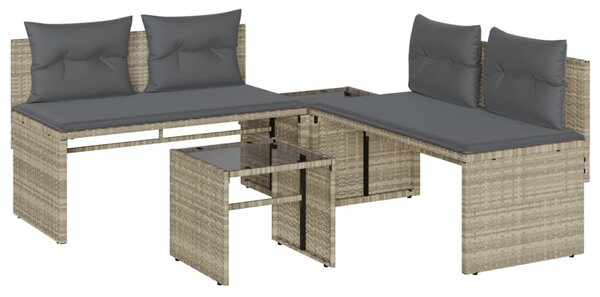4 részes világosszürke polyrattan kerti ülőgarnitúra párnákkal