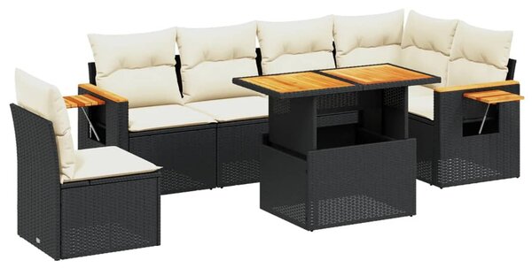 7 részes fekete polyrattan kerti ülőgarnitúra párnával