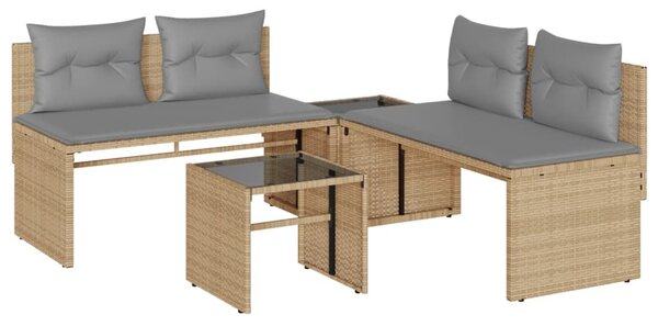 4 részes bézs polyrattan kerti ülőgarnitúra párnákkal