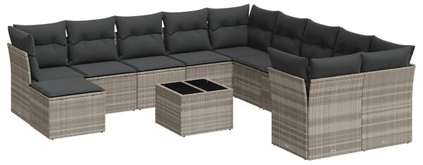 12 részes világosszürke polyrattan kerti ülőgarnitúra párnával