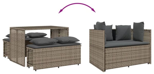 3 részes szürke polyrattan kerti étkezőgarnitúra párnával