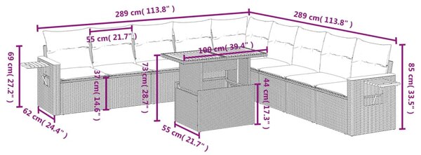 11 részes fekete polyrattan kerti ülőgarnitúra párnákkal