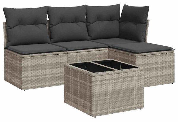 5 részes világosszürke polyrattan kerti ülőgarnitúra párnákkal