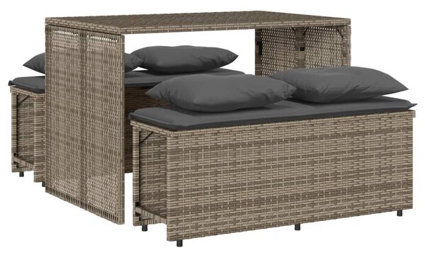 3 részes szürke polyrattan kerti étkezőgarnitúra párnával
