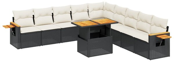 11 részes fekete polyrattan kerti ülőgarnitúra párnákkal