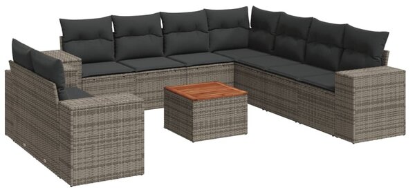 10 részes szürke polyrattan kerti ülőgarnitúra párnákkal