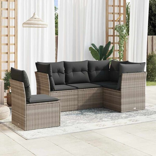 5 részes világosszürke polyrattan kerti ülőgarnitúra párnákkal