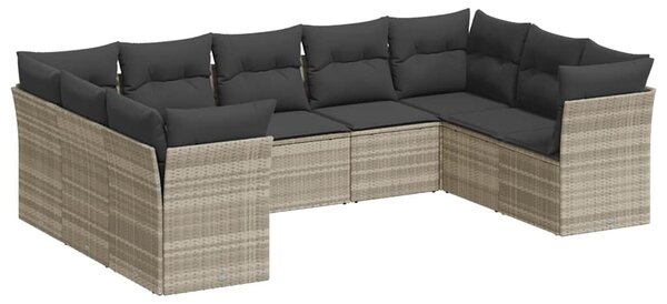 9 részes világosszürke polyrattan kerti ülőgarnitúra párnával