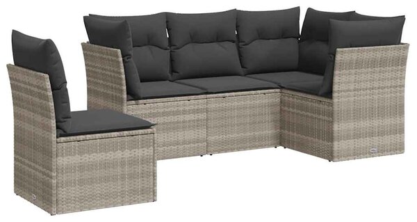 5 részes világosszürke polyrattan kerti ülőgarnitúra párnákkal