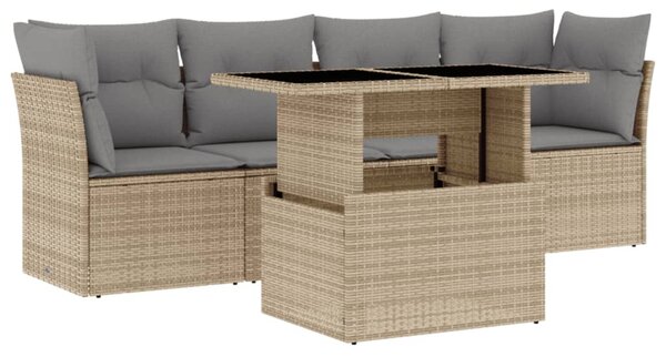 5 részes bézs polyrattan kerti ülőgarnitúra párnákkal