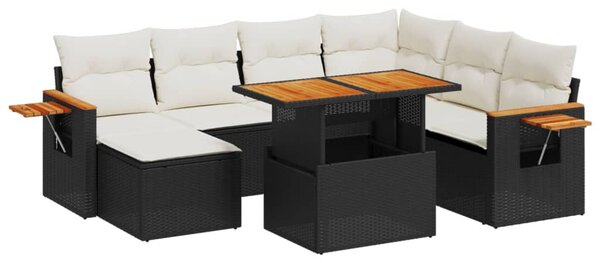 8 részes fekete polyrattan kerti ülőgarnitúra párnákkal
