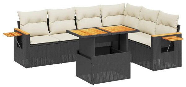 7 részes fekete polyrattan kerti ülőgarnitúra párnával
