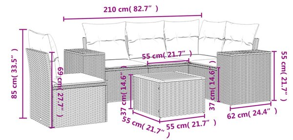6 részes bézs polyrattan kerti ülőgarnitúra párnával