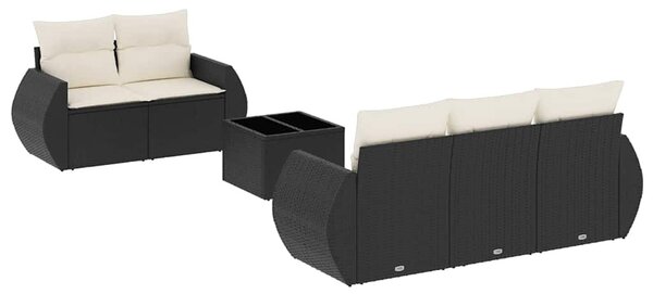 6 részes fekete polyrattan kerti ülőgarnitúra párnákkal