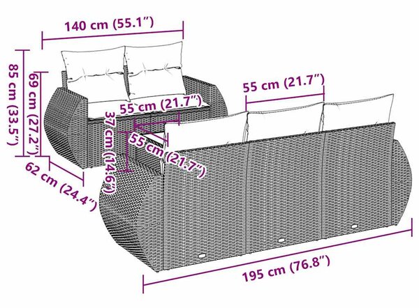 6 részes fekete polyrattan kerti ülőgarnitúra párnákkal