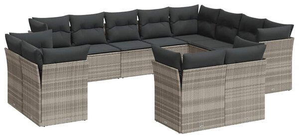 12 részes világosszürke polyrattan kerti ülőgarnitúra párnával