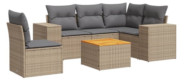 6 részes bézs polyrattan kerti ülőgarnitúra párnával
