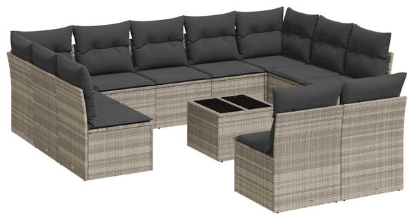 12 részes világosszürke polyrattan kerti ülőgarnitúra párnával