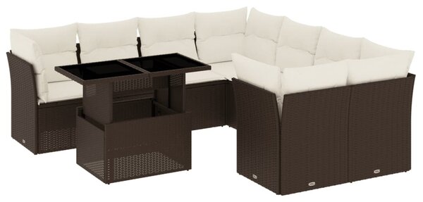 9 részes barna polyrattan kerti ülőgarnitúra párnákkal