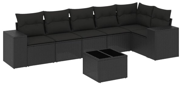 7 részes fekete polyrattan kerti ülőgarnitúra párnával