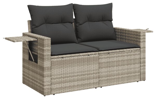 6 részes világosszürke polyrattan kerti ülőgarnitúra párnákkal