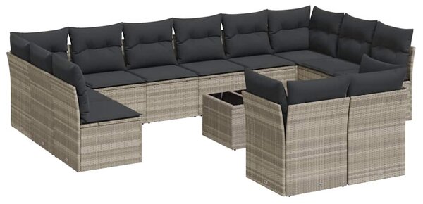 13 részes világosszürke polyrattan kerti ülőgarnitúra párnákkal