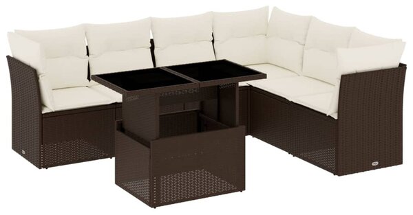 7 részes barna polyrattan kerti ülőgarnitúra párnákkal