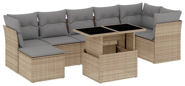 8 részes bézs polyrattan kerti ülőgarnitúra párnával