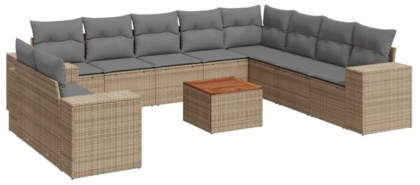 11 részes bézs polyrattan kerti ülőgarnitúra párnákkal