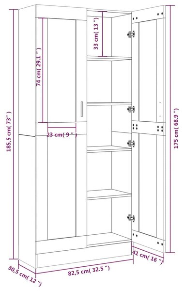 VidaXL szürke sonoma szerelt fa vitrinszekrény 82,5x30,5x185,5 cm