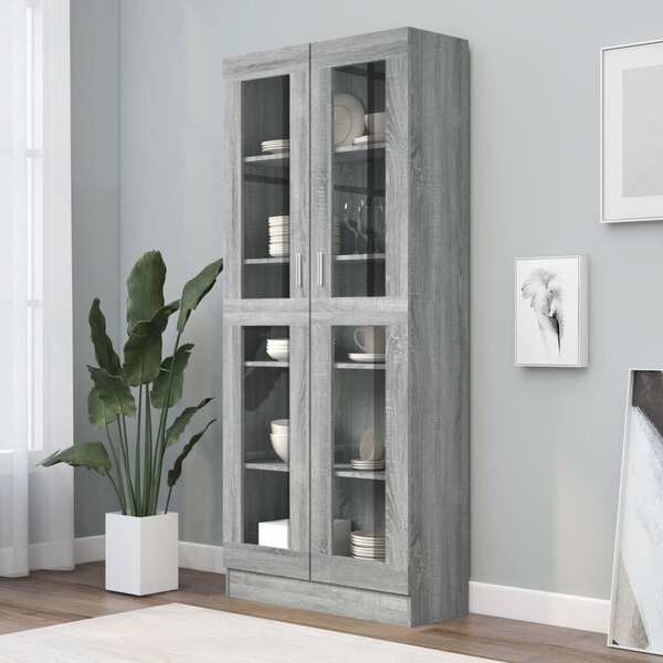 VidaXL szürke sonoma szerelt fa vitrinszekrény 82,5x30,5x185,5 cm