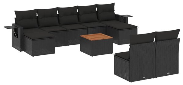 10 részes fekete polyrattan kerti ülőgarnitúra párnákkal
