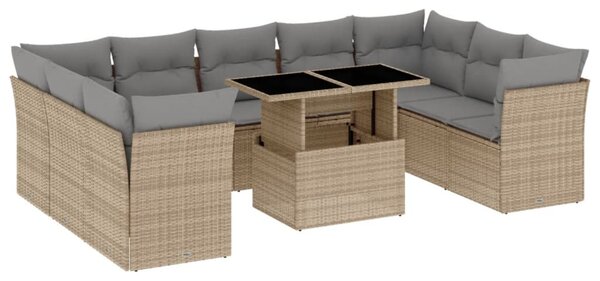 10 részes bézs polyrattan kerti ülőgarnitúra párnával